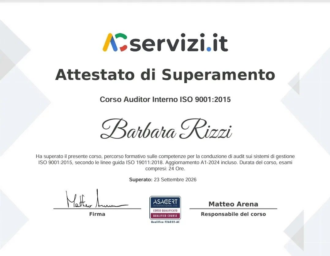 Auditor certification of Barbara Rizzi